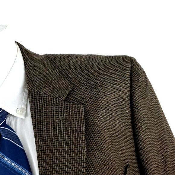 Pronto Uomo Wool 2 Button Sport Coat 44L Or Slim Fit 46L Brown Houndstooth Windo - Picture 2 of 10